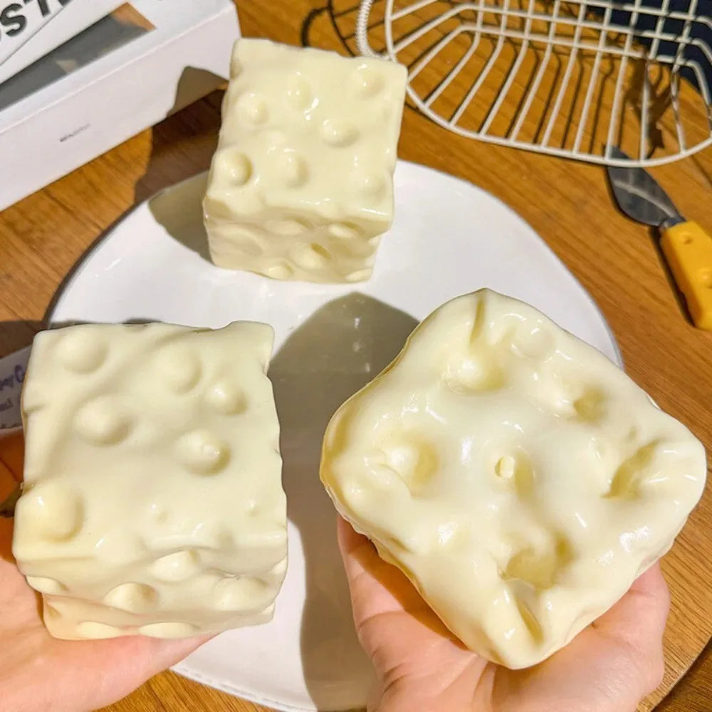 Taba Squishy - Boule anti-stress en forme de cube de fromage, jouet sensoriel à presser, non rebondissant, pour enfants et adultes, cadeaux relaxants